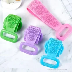 1pc Silicone Body Scrubber Shower Brush Bath Exfoliating Brush Belt Back Scrub Body Cleaner Cleaning Strap Bathroom Accessories