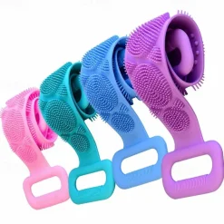 1pc Silicone Body Scrubber Shower Brush Bath Exfoliating Brush Belt Back Scrub Body Cleaner Cleaning Strap Bathroom Accessories