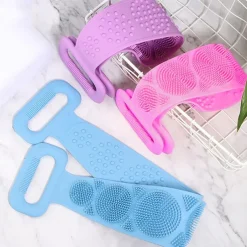 1pc Silicone Body Scrubber Shower Brush Bath Exfoliating Brush Belt Back Scrub Body Cleaner Cleaning Strap Bathroom Accessories