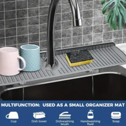 1pc Silicone Faucet Handle Drip Filter Tray Mat Large Silicone Faucet Mat Dish Soap Sponge Holder For Kitchen Sink Accessories Kitchen Counter And Bathroom Kitchen Sink Splash Guard