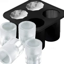 1pc Silicone Shot Glass Ice Molds, Ice Cube Trays For Freezer With 4 Cavities, Ice Shot Glass Mold Reusable Whiskey Glass Ice Cubes, Holds 1oz Each, 1.3 Inch Ice Shot Glass Molds And Trays
