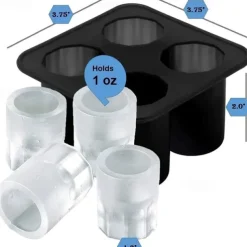 1pc Silicone Shot Glass Ice Molds, Ice Cube Trays For Freezer With 4 Cavities, Ice Shot Glass Mold Reusable Whiskey Glass Ice Cubes, Holds 1oz Each, 1.3 Inch Ice Shot Glass Molds And Trays