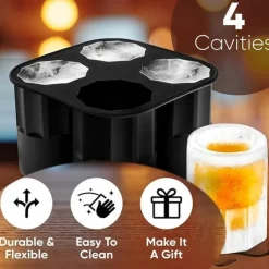 1pc Silicone Shot Glass Ice Molds, Ice Cube Trays For Freezer With 4 Cavities, Ice Shot Glass Mold Reusable Whiskey Glass Ice Cubes, Holds 1oz Each, 1.3 Inch Ice Shot Glass Molds And Trays