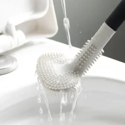 1pc Silicone Toilet Brush Golf Brush Head With No Dead Corner On Both Sides Soft Hair Cleaning Toilet Brush Toilet Curved Toilet Brush