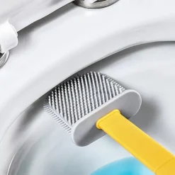 1pc, Silicone Toilet Brush And Holder Set For Bathroom, Wall Toilet Wand No-Slip Long Handle Soft Silicone Bristle Clean Toilet Corner Easily, Flexible Toilet Bowl Brush Head With Silicone Bristles