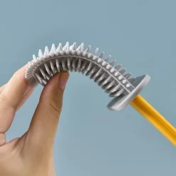 1pc, Silicone Toilet Brush And Holder Set For Bathroom, Wall Toilet Wand No-Slip Long Handle Soft Silicone Bristle Clean Toilet Corner Easily, Flexible Toilet Bowl Brush Head With Silicone Bristles