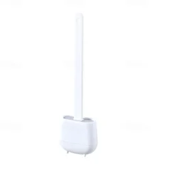 1pc, Silicone Toilet Brush And Holder Set For Bathroom, Wall Toilet Wand No-Slip Long Handle Soft Silicone Bristle Clean Toilet Corner Easily, Flexible Toilet Bowl Brush Head With Silicone Bristles