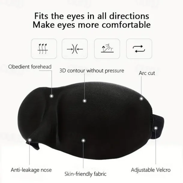 1Pc Sleep Eye Mask For Men Women 3D Contoured Cup Sleeping Mask Blindfold Concave Molded Night Sleep Mask Eyeshade Block Out Light Soft Comfort Eye Shade Cover For Travel