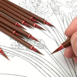 1pc Small Red Hair Hook Line Brush, Chinese Painting Thin Golden Body Calligraphy Student Small Lettering Pen, Leaf Band Sketching Edge Hook Line Pen