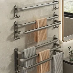 1pc Space-Saving Wall Mounted Towel Rack - Aluminum Shower Room Holder for Bathroom Towels and Washroom Storage