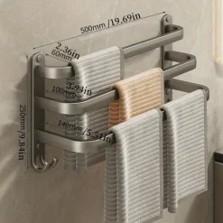 1pc Space-Saving Wall Mounted Towel Rack - Aluminum Shower Room Holder for Bathroom Towels and Washroom Storage