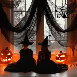 1pc Spooky Black Gauze Curtain for Halloween - Perfect for Haunted House, Nightclub, and Escape Room Decorations, Polyester Fabric, Halloween Decorations, Storage & Organization for Home & Garage