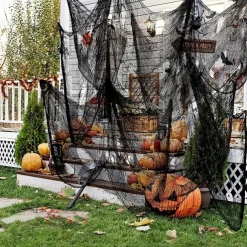 1pc Spooky Black Gauze Curtain for Halloween - Perfect for Haunted House, Nightclub, and Escape Room Decorations, Polyester Fabric, Halloween Decorations, Storage & Organization for Home & Garage