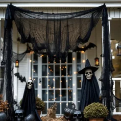 1pc Spooky Black Gauze Curtain for Halloween - Perfect for Haunted House, Nightclub, and Escape Room Decorations, Polyester Fabric, Halloween Decorations, Storage & Organization for Home & Garage
