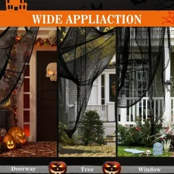 1pc Spooky Black Gauze Curtain for Halloween - Perfect for Haunted House, Nightclub, and Escape Room Decorations, Polyester Fabric, Halloween Decorations, Storage & Organization for Home & Garage