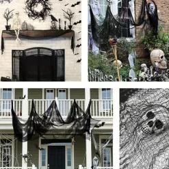 1pc Spooky Black Gauze Curtain for Halloween - Perfect for Haunted House, Nightclub, and Escape Room Decorations, Polyester Fabric, Halloween Decorations, Storage & Organization for Home & Garage
