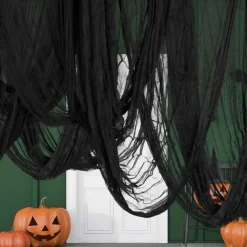 1pc Spooky Black Gauze Curtain for Halloween - Perfect for Haunted House, Nightclub, and Escape Room Decorations, Polyester Fabric, Halloween Decorations, Storage & Organization for Home & Garage