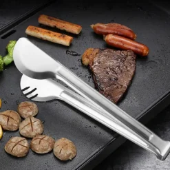 1Pc Stainless Steel BBQ Tongs - Heat Resistant & Non-Magnetic Food Clip for Outdoor Grilling - Safe & Durable