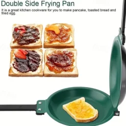 1pc Steel Double Pan, The Perfect Pancake Maker, Nonstick Easy To Flip Pan, Double Sided Frying Pan For Fluffy Pancakes, Omelets, Cooking Eggs Frittatas & More! Pancake Pan Dishwasher Safe Large, Cook