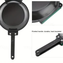 1pc Steel Double Pan, The Perfect Pancake Maker, Nonstick Easy To Flip Pan, Double Sided Frying Pan For Fluffy Pancakes, Omelets, Cooking Eggs Frittatas & More! Pancake Pan Dishwasher Safe Large, Cook