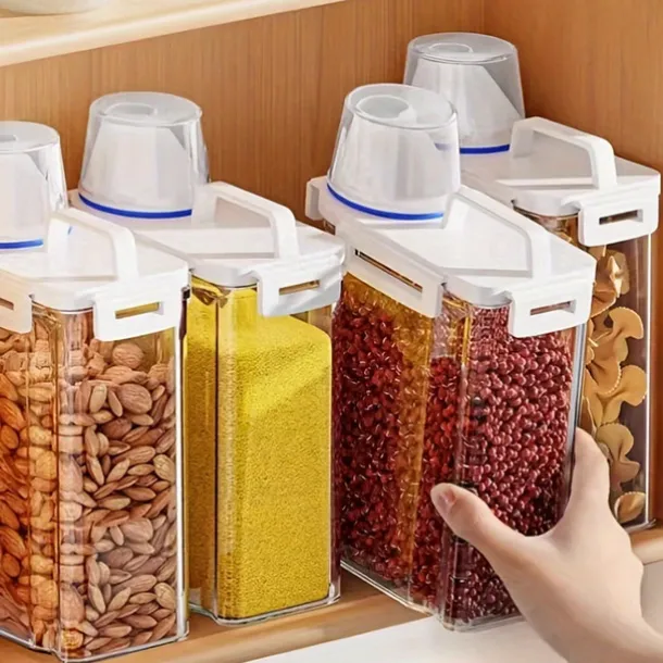 1pc Storage Container with Lid - Household Insect-Proof Moisture-Proof Airtight Jar - Portable Leak-Proof Food Storage Box for Cereal, Nuts, Flour, and Rice - Kitchen Organization and Storage Accessories