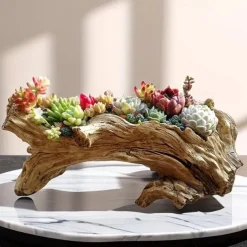 1pc, Stump Succulent Plant Flowerpot Indoor And Outdoor Plants Cute And Unique Resin Garden Vase With Drainage Holes