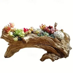 1pc, Stump Succulent Plant Flowerpot Indoor And Outdoor Plants Cute And Unique Resin Garden Vase With Drainage Holes