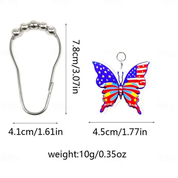 1pc 4th of July Shower Curtain Hooks With Ball Bearings, American Patriotic Blue White Red Curtain Tiebacks, Independence Day For Bathroom Accessories