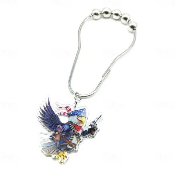 1pc 4th of July Shower Curtain Hooks With Ball Bearings, American Patriotic Blue White Red Curtain Tiebacks, Independence Day For Bathroom Accessories