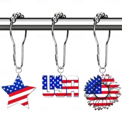 1pc 4th of July Shower Curtain Hooks With Ball Bearings, American Patriotic Blue White Red Curtain Tiebacks, Independence Day For Bathroom Accessories