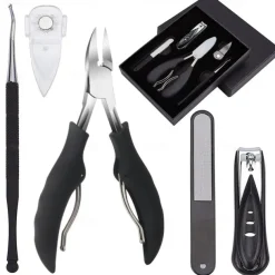 5pc Toenail Clippers, Medical Grade Toe Nail Trimmer, Nail Clippers for Thick Nails or Ingrown Toenail Tool, Stainless Steel Sharp Pedicure Toe Nail Clippers Adult, with Easy-to-Grip Rubber Handle