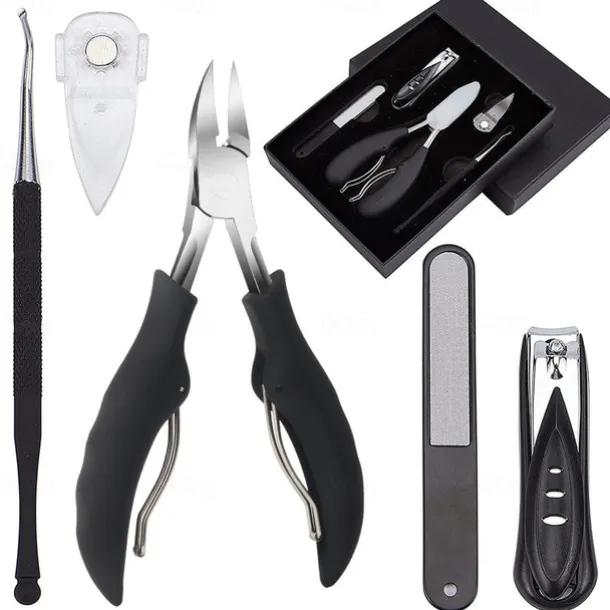 5pc Toenail Clippers, Medical Grade Toe Nail Trimmer, Nail Clippers for Thick Nails or Ingrown Toenail Tool, Stainless Steel Sharp Pedicure Toe Nail Clippers Adult, with Easy-to-Grip Rubber Handle