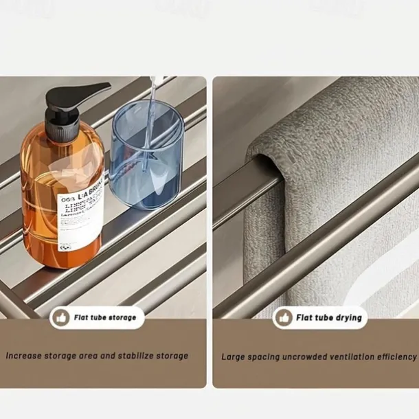 1pc Towel Rack For Bathroom, Folding Multi-layer Towel Bar, Wall Mounted Towel Holder, Bathroom Towel Hanger With Hook, Bathroom Storage And Organization, Bathroom Accessories