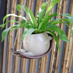 1pc Unique Hanging Resin Head Swinging Plant Pot For Succulents Hanging Planter Swing Face Plant Pot Hammock Flower PotsSmall Cute Smile Face Wall Resin Planters For Indoor Outdoor Plants
