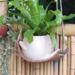 1pc Unique Hanging Resin Head Swinging Plant Pot For Succulents Hanging Planter Swing Face Plant Pot Hammock Flower PotsSmall Cute Smile Face Wall Resin Planters For Indoor Outdoor Plants