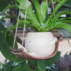 1pc Unique Hanging Resin Head Swinging Plant Pot For Succulents Hanging Planter Swing Face Plant Pot Hammock Flower PotsSmall Cute Smile Face Wall Resin Planters For Indoor Outdoor Plants