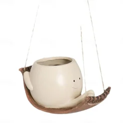 1pc Unique Hanging Resin Head Swinging Plant Pot For Succulents Hanging Planter Swing Face Plant Pot Hammock Flower PotsSmall Cute Smile Face Wall Resin Planters For Indoor Outdoor Plants