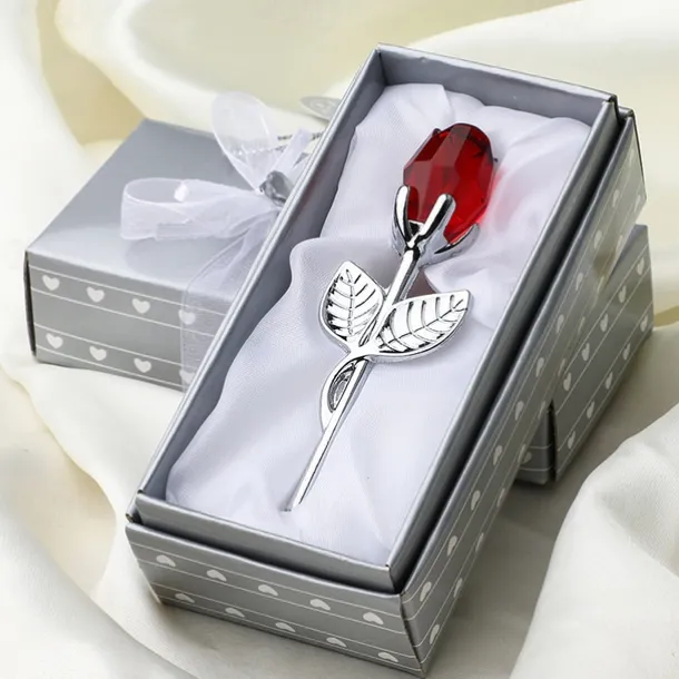 1pc, Valentines Day Gift Crystal Glass Rose Flower In Box Mini Forever Red Gold Artificial Rose For Girlfriend Wedding Gift For Guest