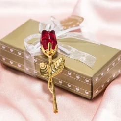 1pc, Valentines Day Gift Crystal Glass Rose Flower In Box Mini Forever Red Gold Artificial Rose For Girlfriend Wedding Gift For Guest