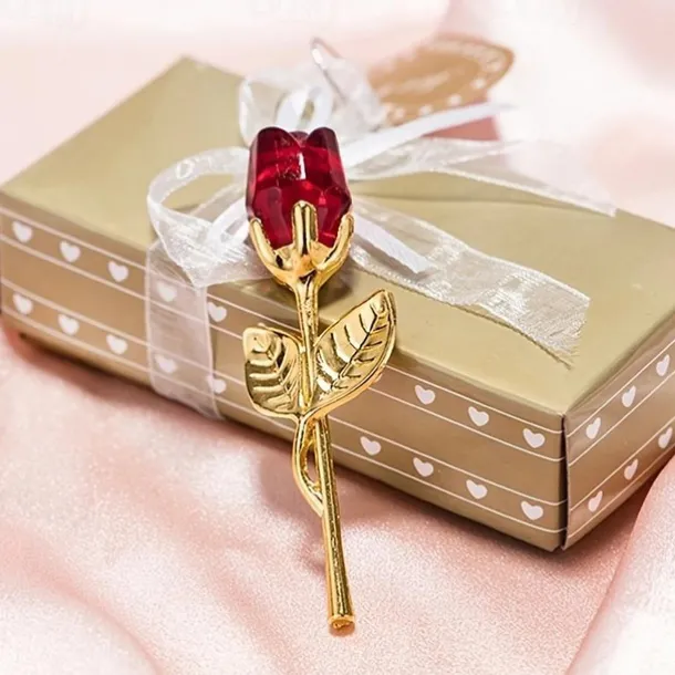 1pc, Valentines Day Gift Crystal Glass Rose Flower In Box Mini Forever Red Gold Artificial Rose For Girlfriend Wedding Gift For Guest