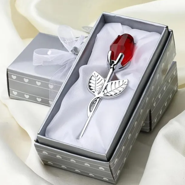 1pc, Valentines Day Gift Crystal Glass Rose Flower In Box Mini Forever Red Gold Artificial Rose For Girlfriend Wedding Gift For Guest