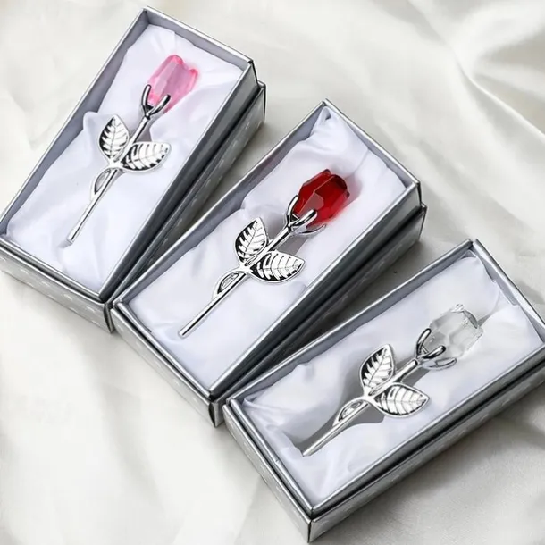 1pc, Valentines Day Gift Crystal Glass Rose Flower In Box Mini Forever Red Gold Artificial Rose For Girlfriend Wedding Gift For Guest