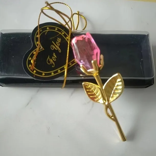 1pc, Valentines Day Gift Crystal Glass Rose Flower In Box Mini Forever Red Gold Artificial Rose For Girlfriend Wedding Gift For Guest