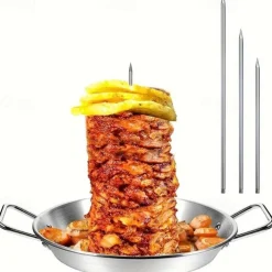 1pc, Vertical Skewer For Barbecue Grill, Vertical Skewer Stand For Grill, BBQ Skewer Stand, Brazilian Vertical Spit Stand With 3 Removable Rods, Suitable For Oven Barbecue, Home, RV, BBQ Accessories,