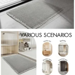 1pc Very Soft Super Absorbent Waffle Bathroom Rugs Non-slip Bathroom Mat, With Tassels Can Be Machine Washed Bathroom Mat, Non-slip Hot Melt Adhesive Transparent Rubber Bottom, kitchen Area Rugs