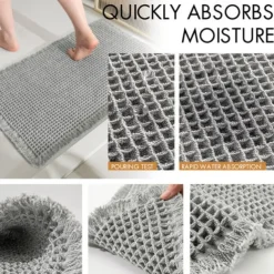 1pc Very Soft Super Absorbent Waffle Bathroom Rugs Non-slip Bathroom Mat, With Tassels Can Be Machine Washed Bathroom Mat, Non-slip Hot Melt Adhesive Transparent Rubber Bottom, kitchen Area Rugs