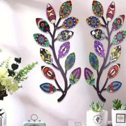 1pc Vintage Metal Wall Art Decor - Colorful Tree Branch Leaf Wall Sculpture - Perfect Housewarming Gift for Living Room, Bedroom, Kitchen, Office 16.5x32.5cm/6.5''x12.8''