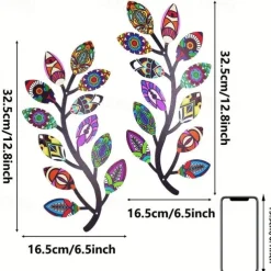 1pc Vintage Metal Wall Art Decor - Colorful Tree Branch Leaf Wall Sculpture - Perfect Housewarming Gift for Living Room, Bedroom, Kitchen, Office 16.5x32.5cm/6.5''x12.8''