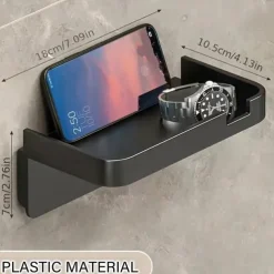 1pc Wall Mounted Toilet Paper Storage Rack & Mobile Phone Holder Self Adhesive Toilet Paper Holder With Phone Shelf Upgrade YourBathroom With Rustproof And Bathroom Washroom Black Tissue Rack