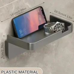 1pc Wall Mounted Toilet Paper Storage Rack & Mobile Phone Holder Self Adhesive Toilet Paper Holder With Phone Shelf Upgrade YourBathroom With Rustproof And Bathroom Washroom Black Tissue Rack